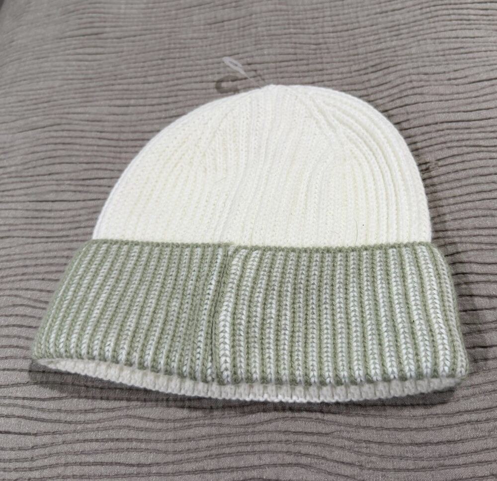 Bright Star Woven Winter Hat Beanie White Green